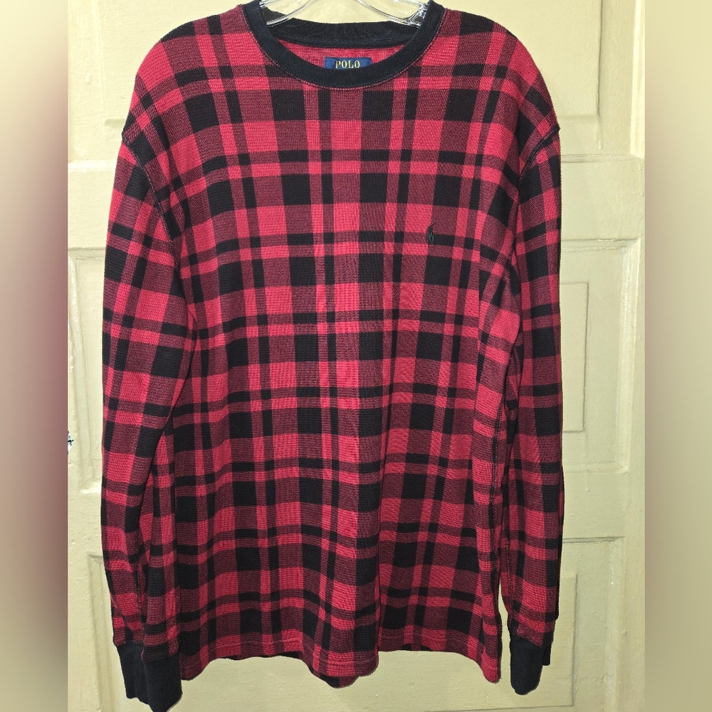 Polo Ralph Lauren Red Black Buffalo Plaid Waffle Knit Long Sleeve Shirt Size: XL - Picture 1 of 3
